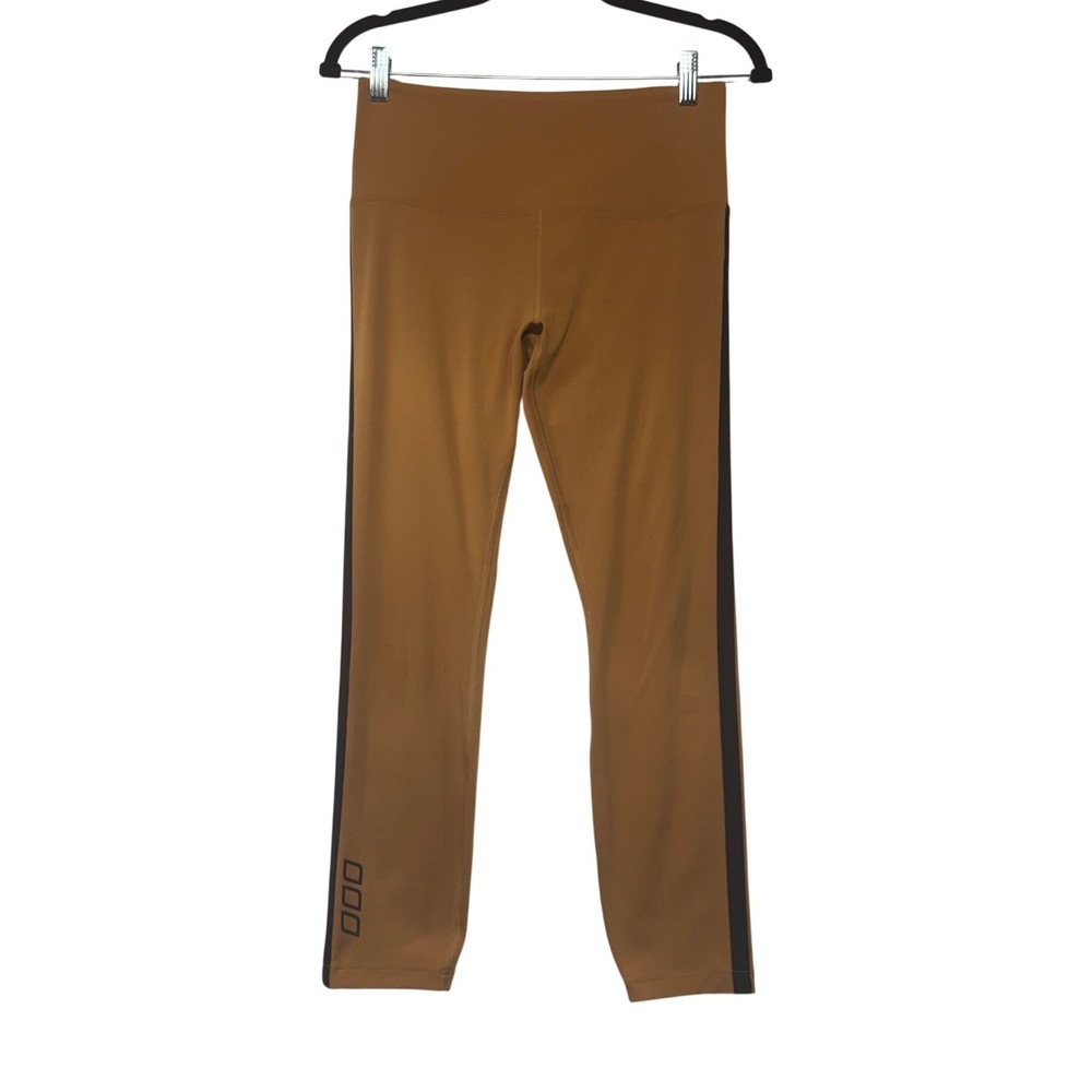 Lorna Jane Womens Mustard Tan Brown Side Stripe High Rise 7/8 Active Leggings M